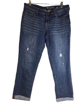 GAP Boyfriend Jeans in Dark Blue with Distressed Details, size 10
